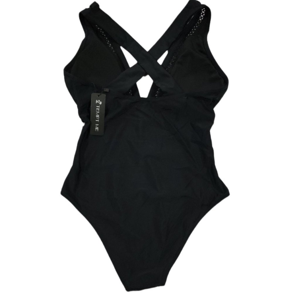Tempt Me Women One Piece Black Swimsuit Plunge V Neck (Size US S) - Picture 5 of 8
